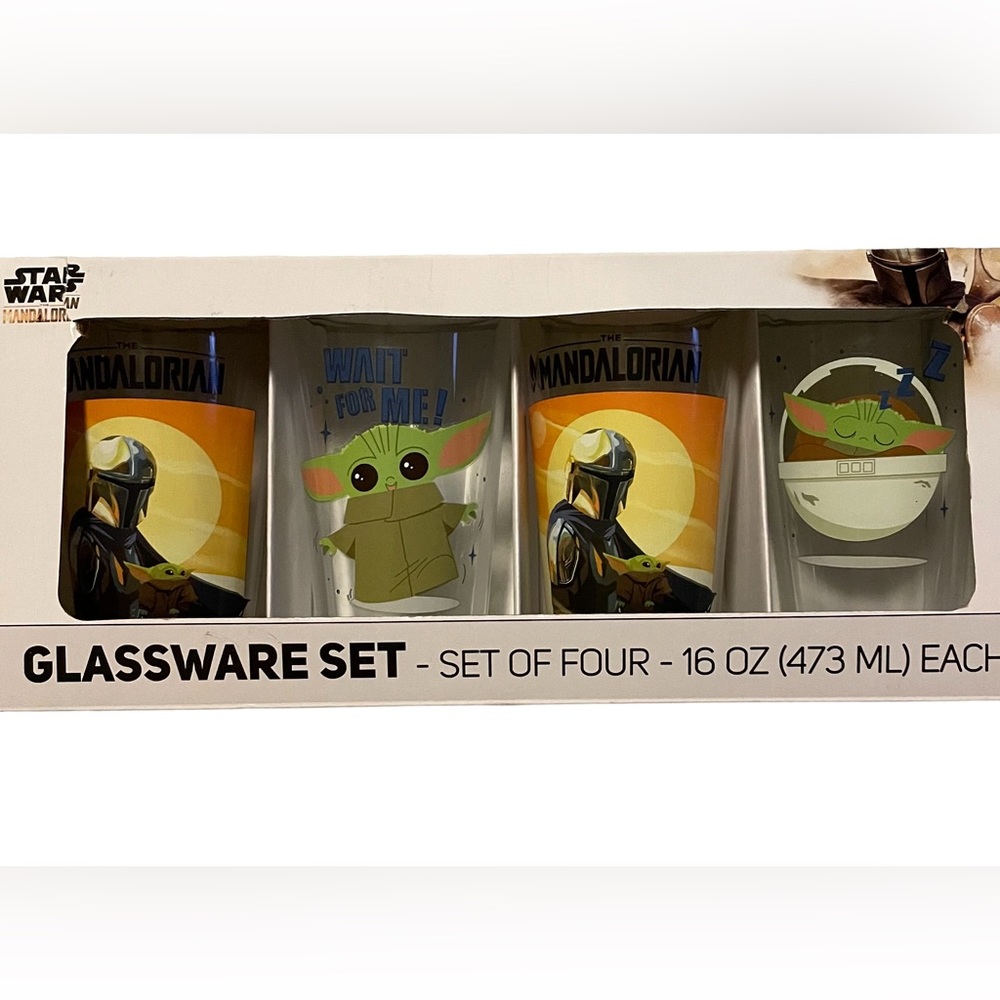 Star Wars Grogu & The MANDALORIAN glass tumblers NIB Disney 16oz each